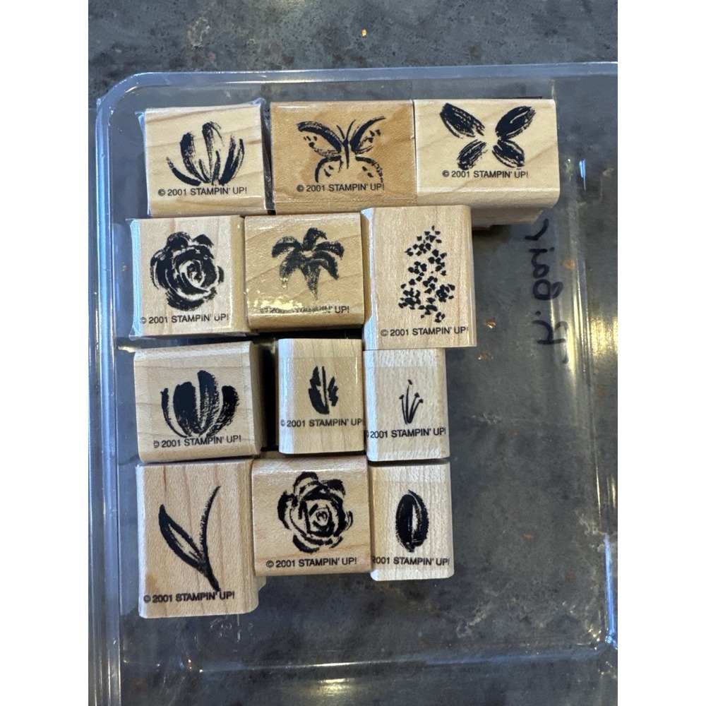 Stampin' Up Rubber Stamp Lot Floral Botanical Roses Leaves Butterfly 2001